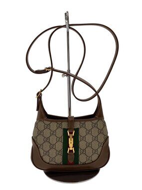 Gucci Jackie GG Canvas Leather Web Crossbody Bag Tan Brown